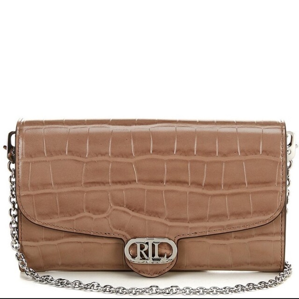 Lauren Ralph Lauren Adair Medium Crocodile Embossed Chain Crossbody Bag
